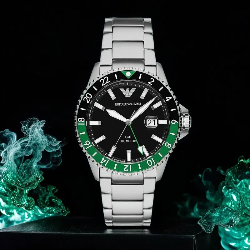 Emporio Armani Sea Explorer Diver GMT 'Batman' Men's Watch- AR11589